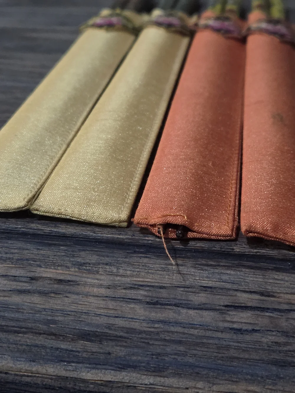 Korean Wooden Chopsticks Set Of 4 w/ Satin Sleeves - Gold & Orange